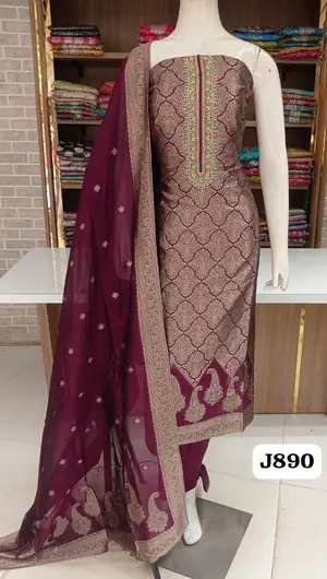 Pure soft banarasi silk with ? neck line workBack