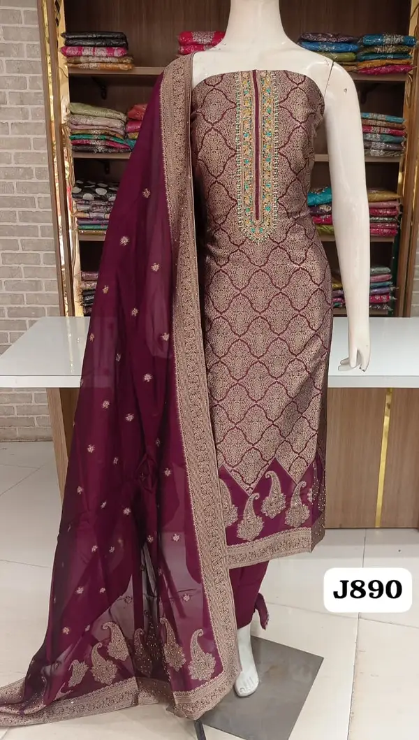 Pure soft banarasi silk with ? neck line workBack