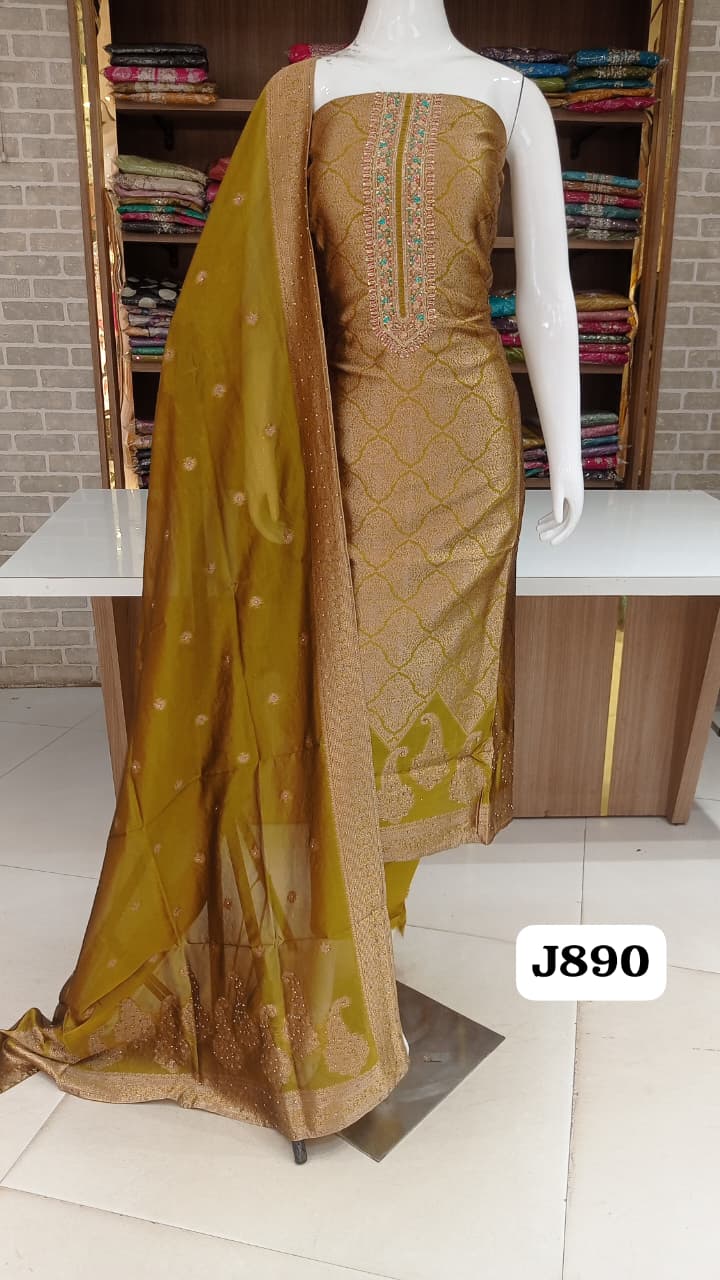 Pure soft banarasi silk with ? neck line workBack