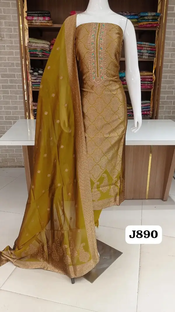 Pure soft banarasi silk with ? neck line workBack