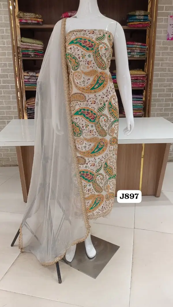 soft crep silk dress material with beautiful full front craft
