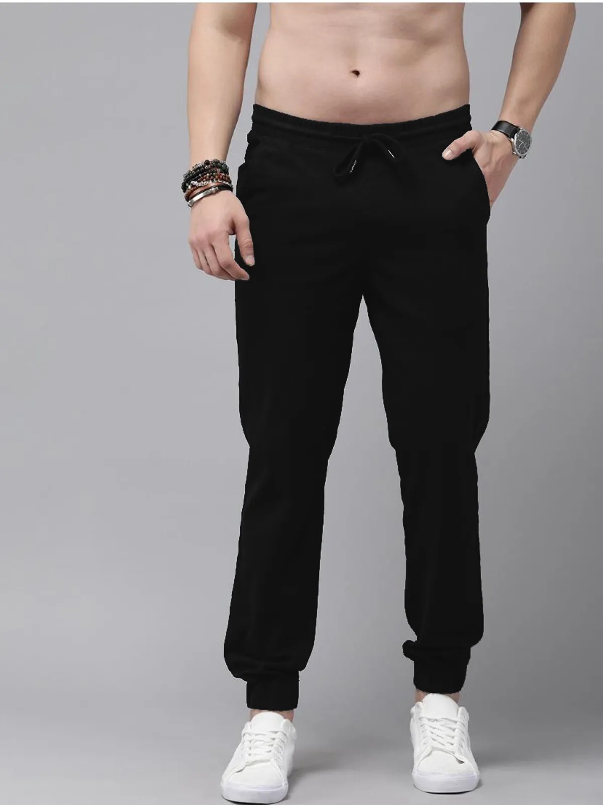 Black Cotton Blend Solid Men’s Slim Fit Joggers