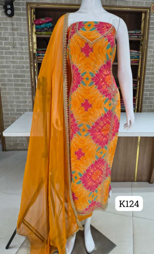 Soft silk party wear collection with beautiful full front hand work