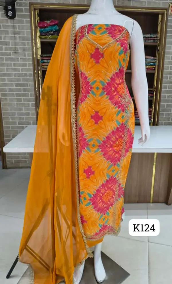 Soft silk party wear collection with beautiful full front hand work