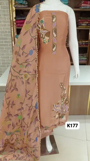 Imported premium shimmer silk with beautiful neck work 