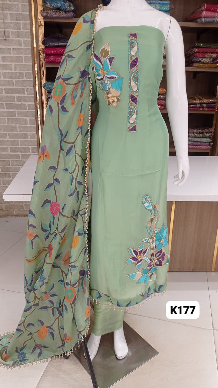 Imported premium shimmer silk with beautiful neck work 