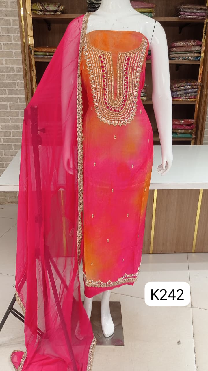 soft silk beautiful  party wear suits with stylish neck hand work