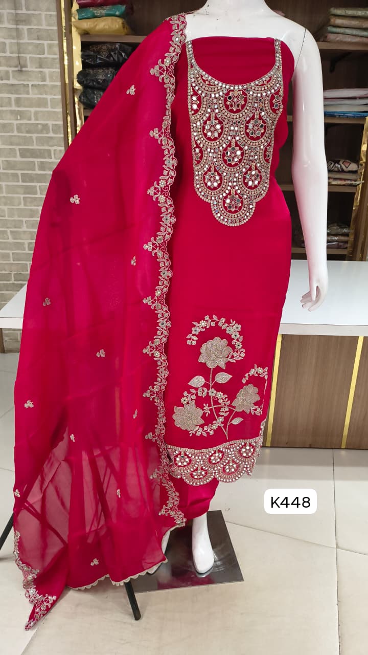Soft silk premium party wear suits with beautiful neck and front hand work 