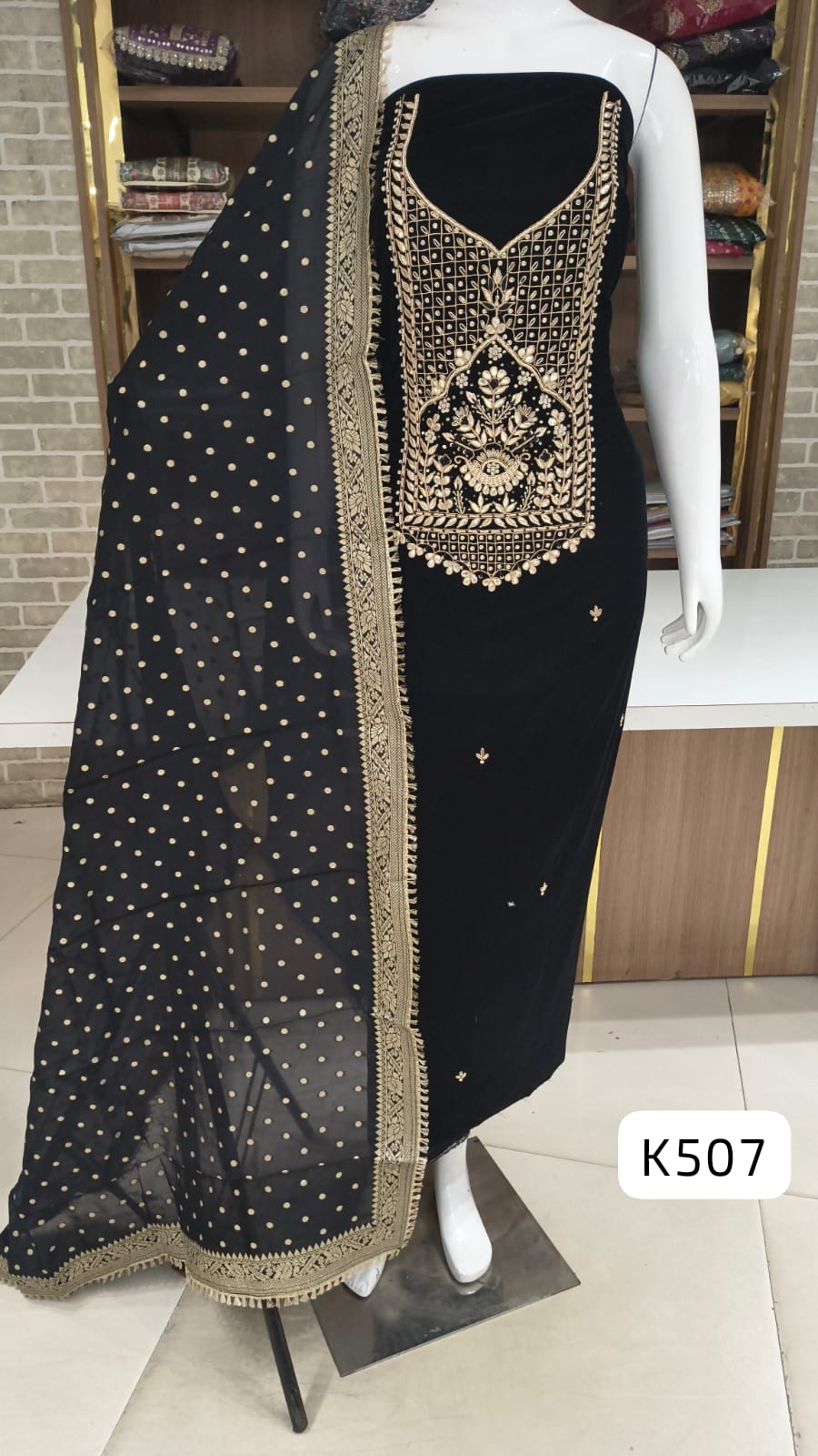 Imported premium velvet suit with beautiful neck work sleeves work 