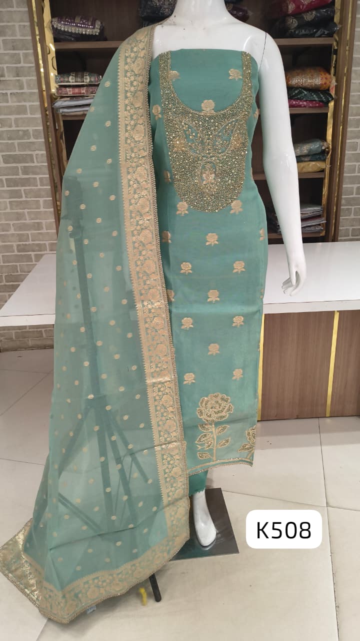 Imported premium Diamond silk with beautiful handwork cut dana work 