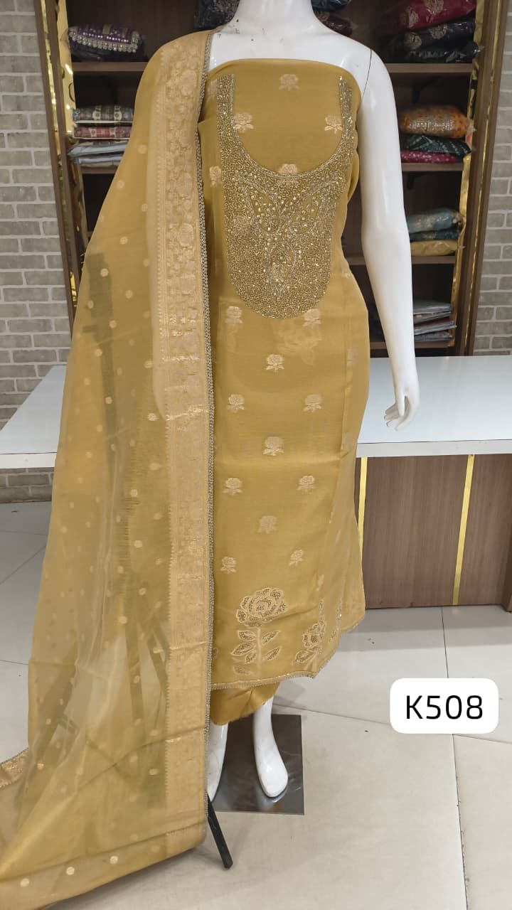 Imported premium Diamond silk with beautiful handwork cut dana work 