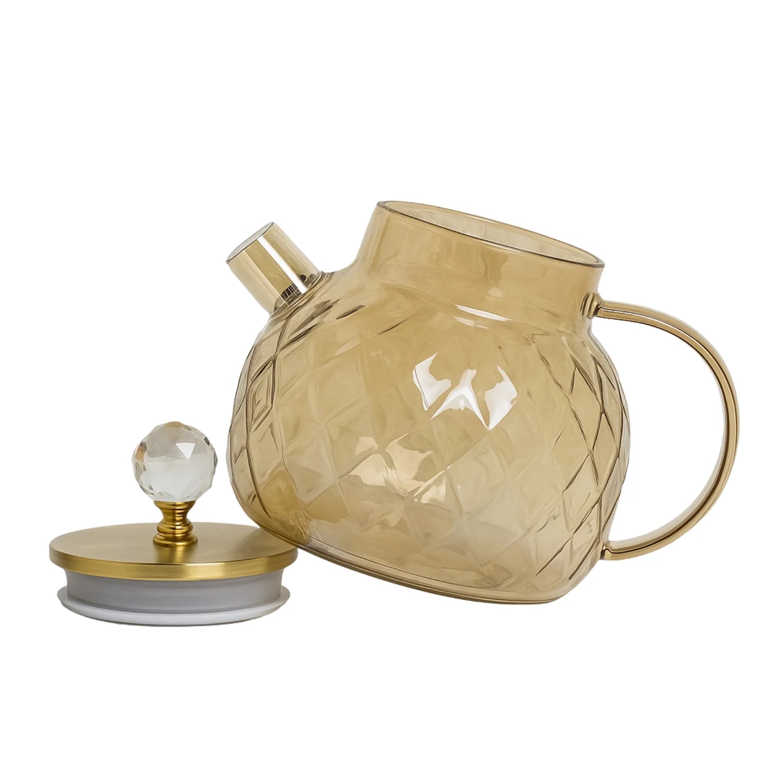 LA' VITE 1L Borosilicate Glass Kettle – Heat-Proof | Golden Stainless Steel Lid | Crystal Knob | 304 SS Strainer | Flame, Induction & Microwave Safe