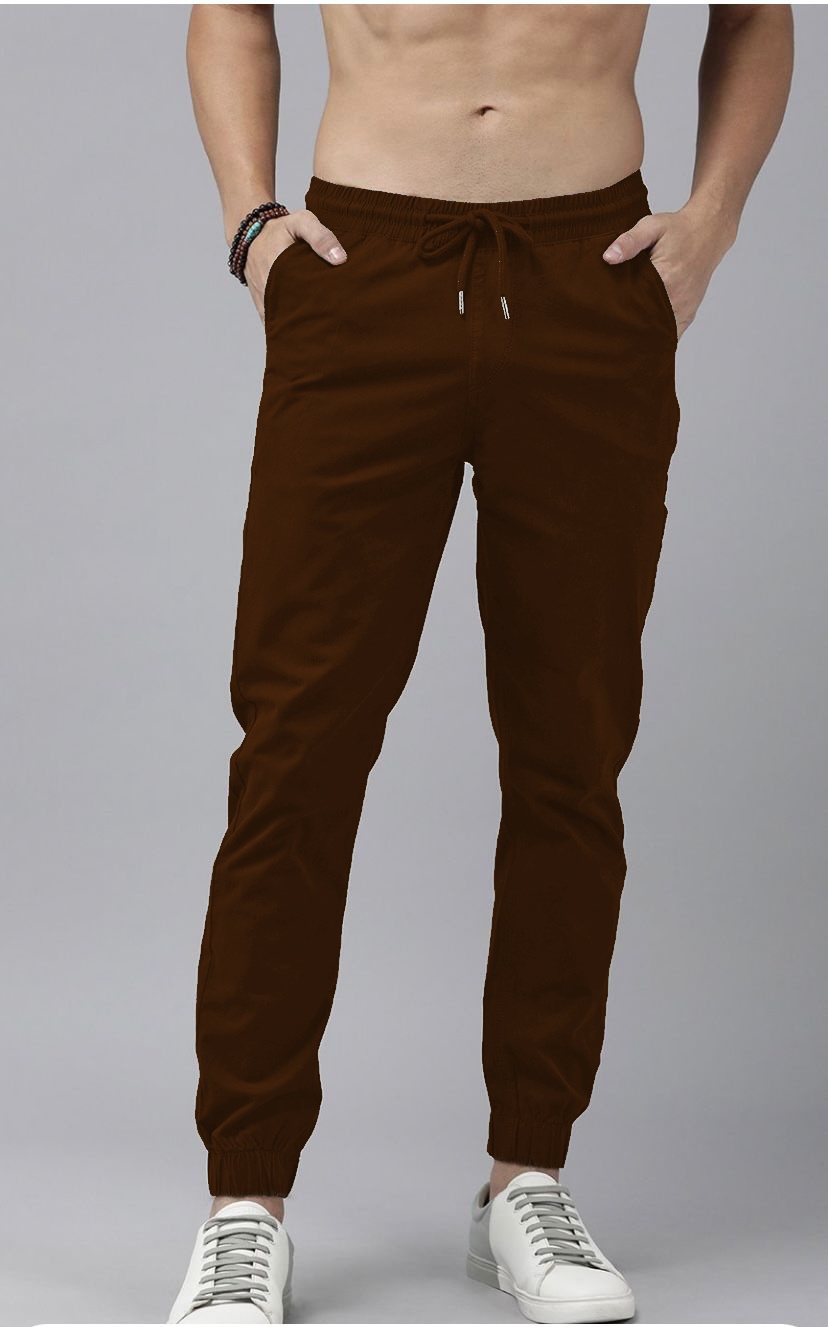 Khaki Cotton Blend Solid Mens slim fit  Joggers