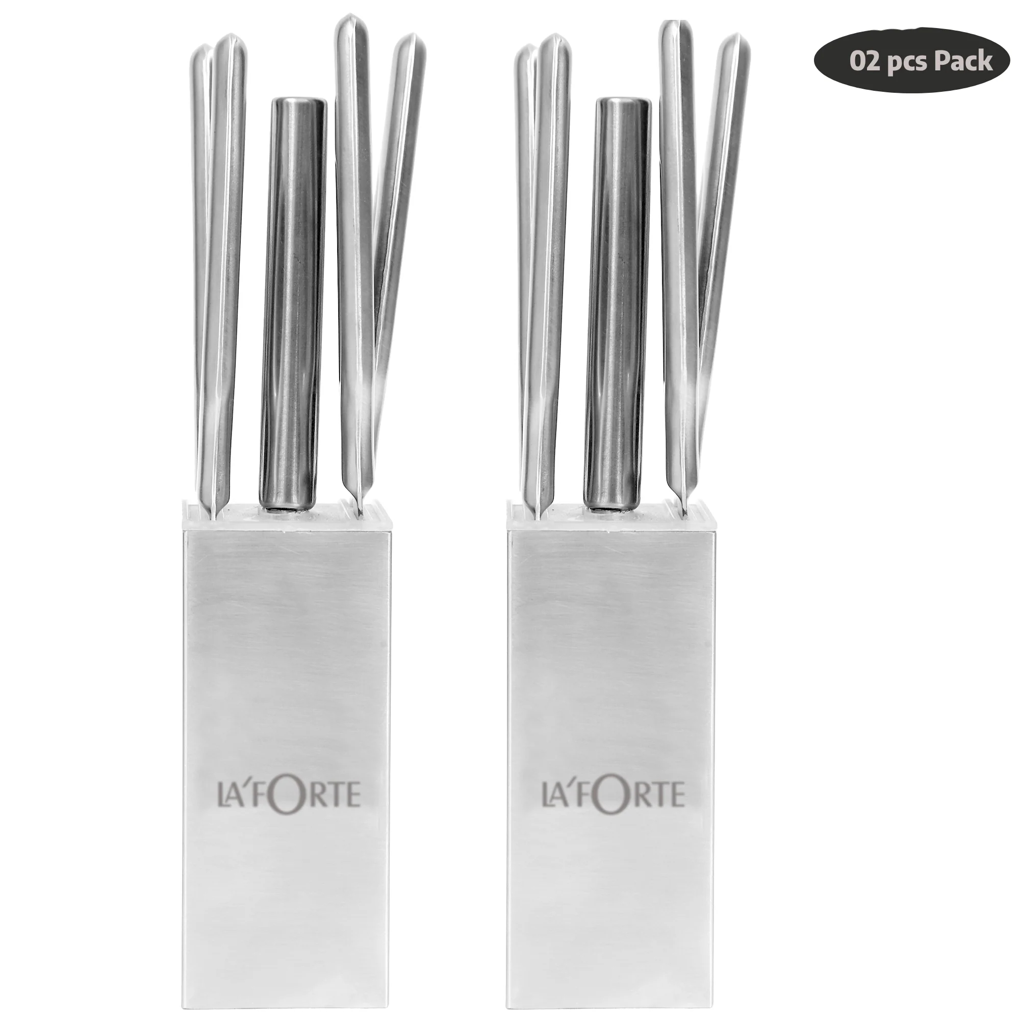 La'forte Stainless Steel Knife set with Metal Block, 5-Pieces (Silver)