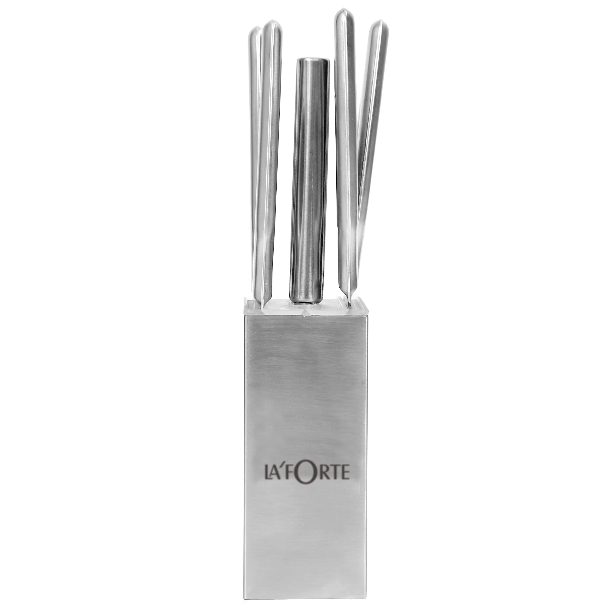 La'forte Stainless Steel Knife set with Metal Block, 5-Pieces (Silver)