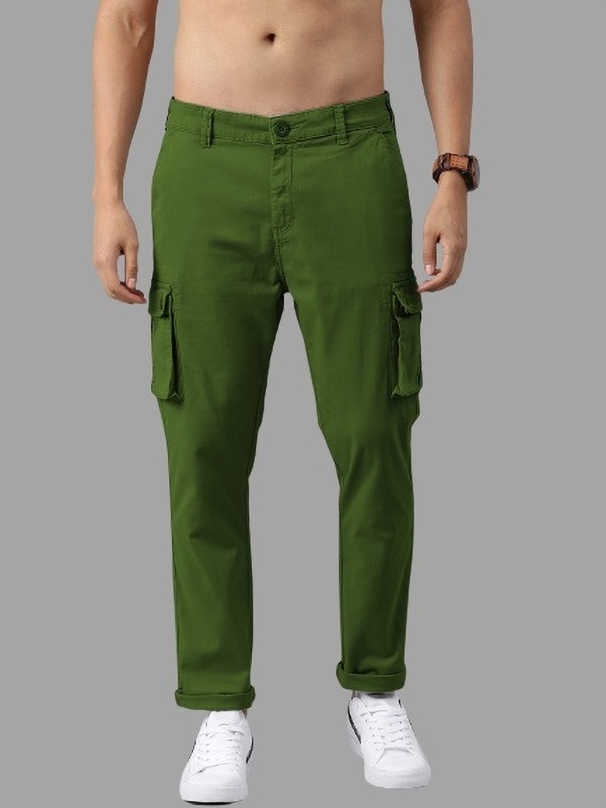 Dark Green Cotton Blend Solid Mens Cargo