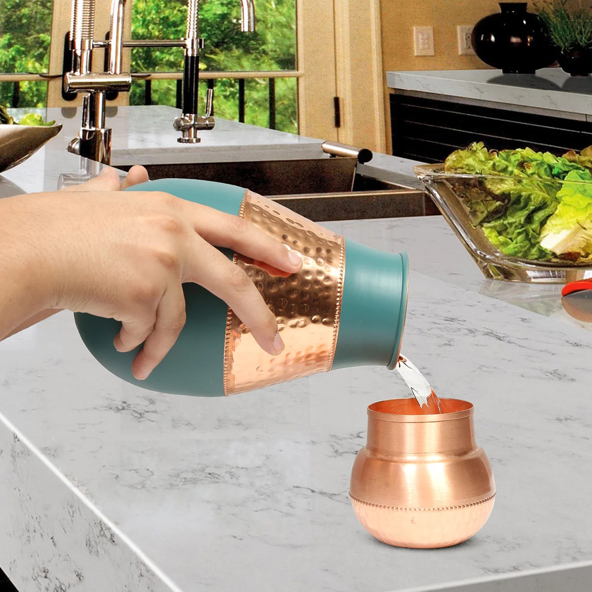 LA FORTE Copper Bottle Lotus Jar 1500 ml (Sea Green)