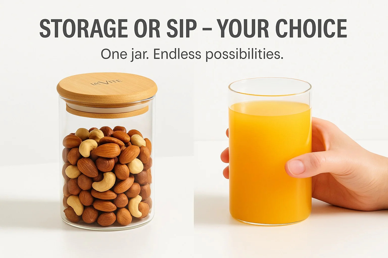 LA' VITE 3-Piece Multipurpose Borosilicate Glass Jar Set with Bamboo Lid | 320ml Airtight Storage Containers for Kitchen, Pantry & Beverage Use