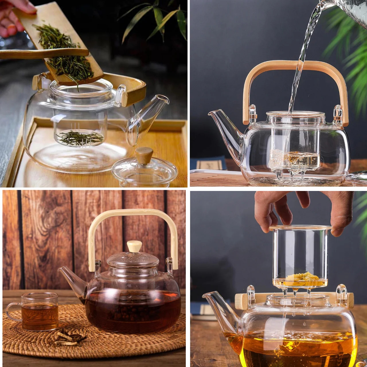 Premium Borosilicate Glass Teapot with Bamboo Handle, Lid & Infuser | Heat-Resistant Tea Kettle (800ml)