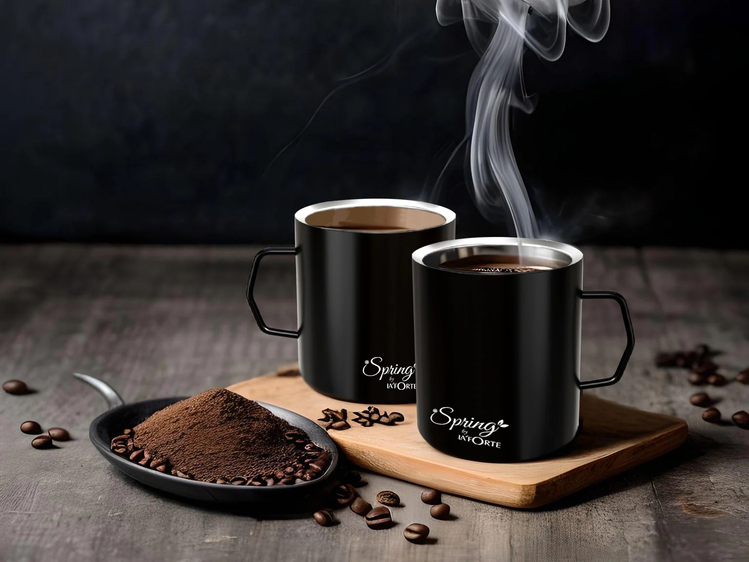 Stainless Steel Coffee and Tea Mugs - 150ml (5.07 oz) - Set of 2 - Powder Coated Exterior, Steel Interior