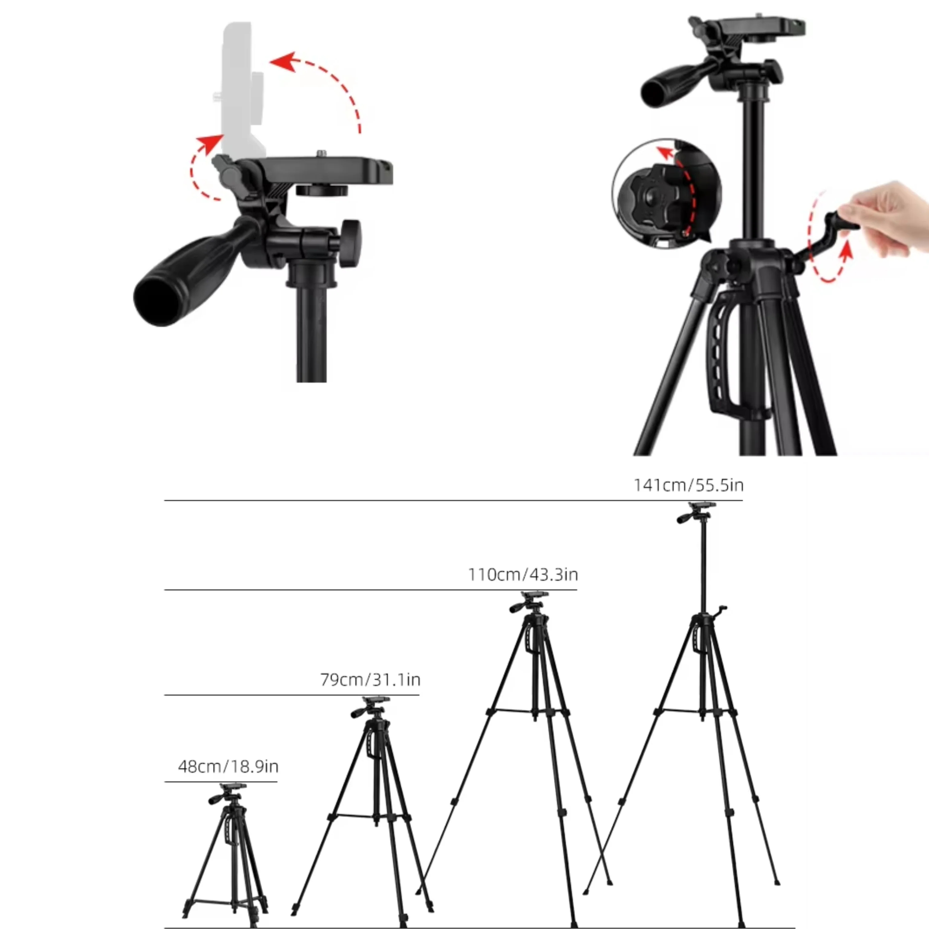 Flixx Mobile Tripod Stand | Sturdy Aluminum, Adjustable Height, 360° Rotatable Head | Lightweight & Heavy-Duty