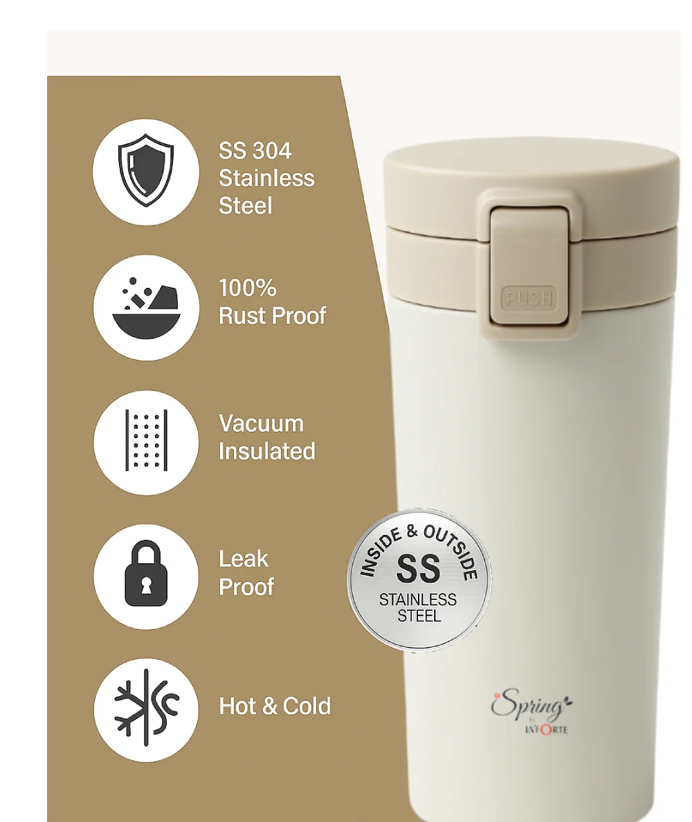 400ml Stainless Steel Vacuum Insulated Tumbler | Leak-Proof Lid | Hot for 4 Hrs & Cold for 5 Hrs | SS304 | Office, Travel, Gym, Home Use