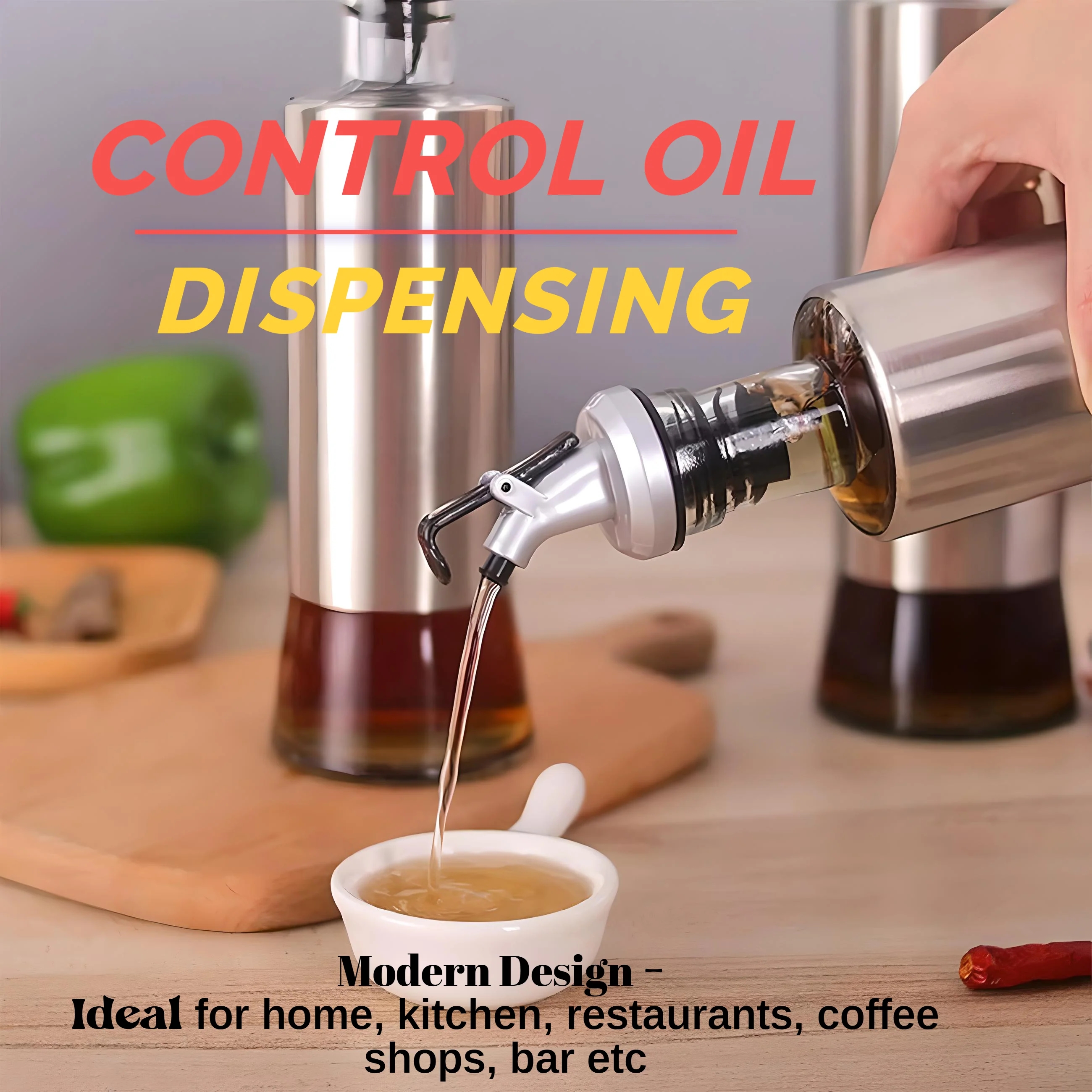 Premium 500ml Oil Dispenser Bottle – Stainless Steel & Food Grade Glass | Leakproof Spout | Modern Kitchen Accessory