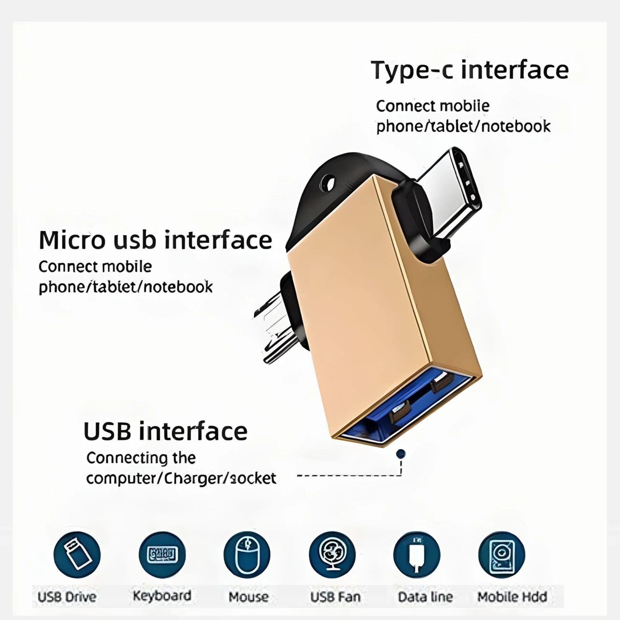 Flixx 2-in-1 OTG Adapter with Micro USB & Type-C Ports