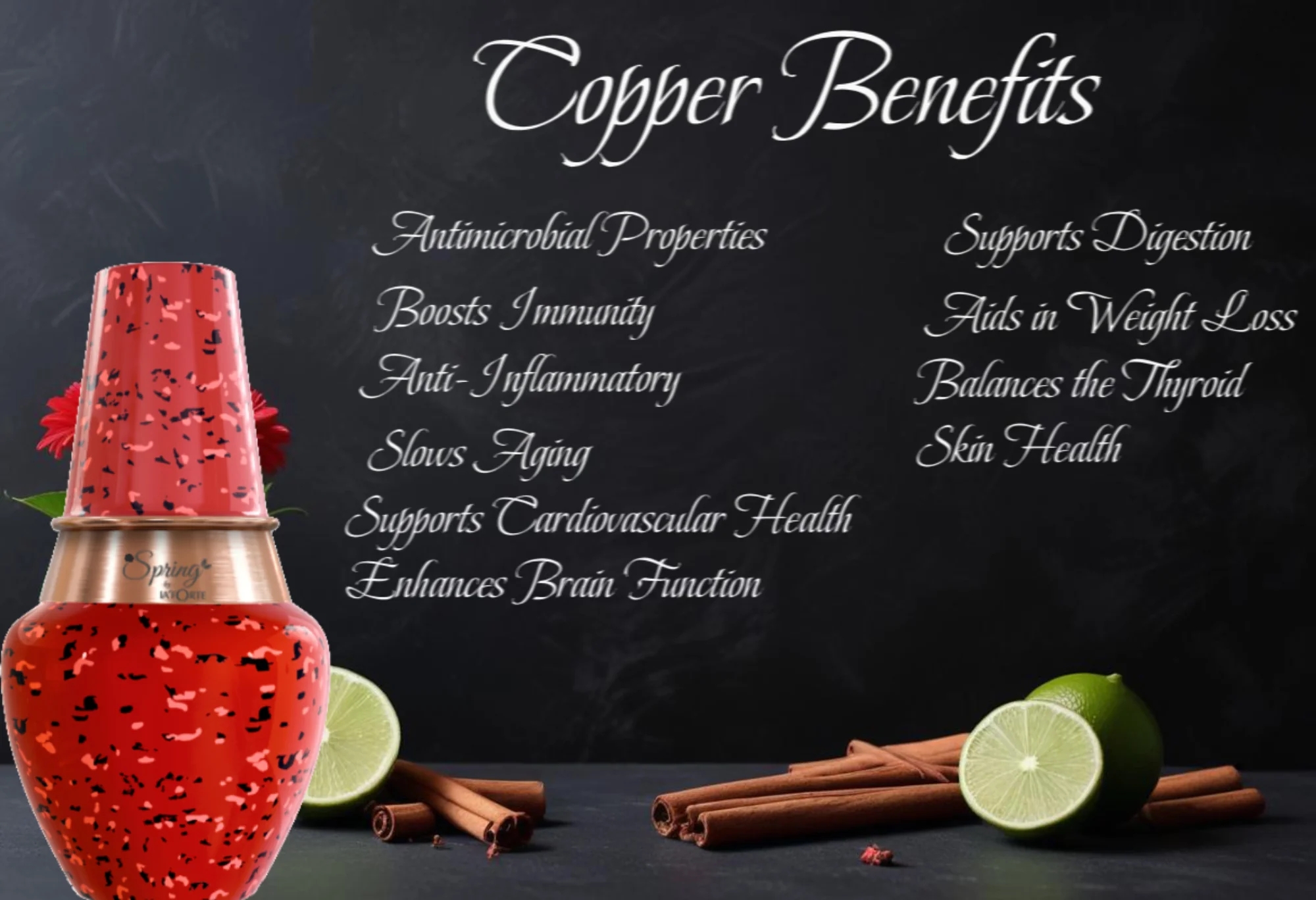 LA'FORTE Copper Bottle Venus Jar 1400 ml (Ruby Red)