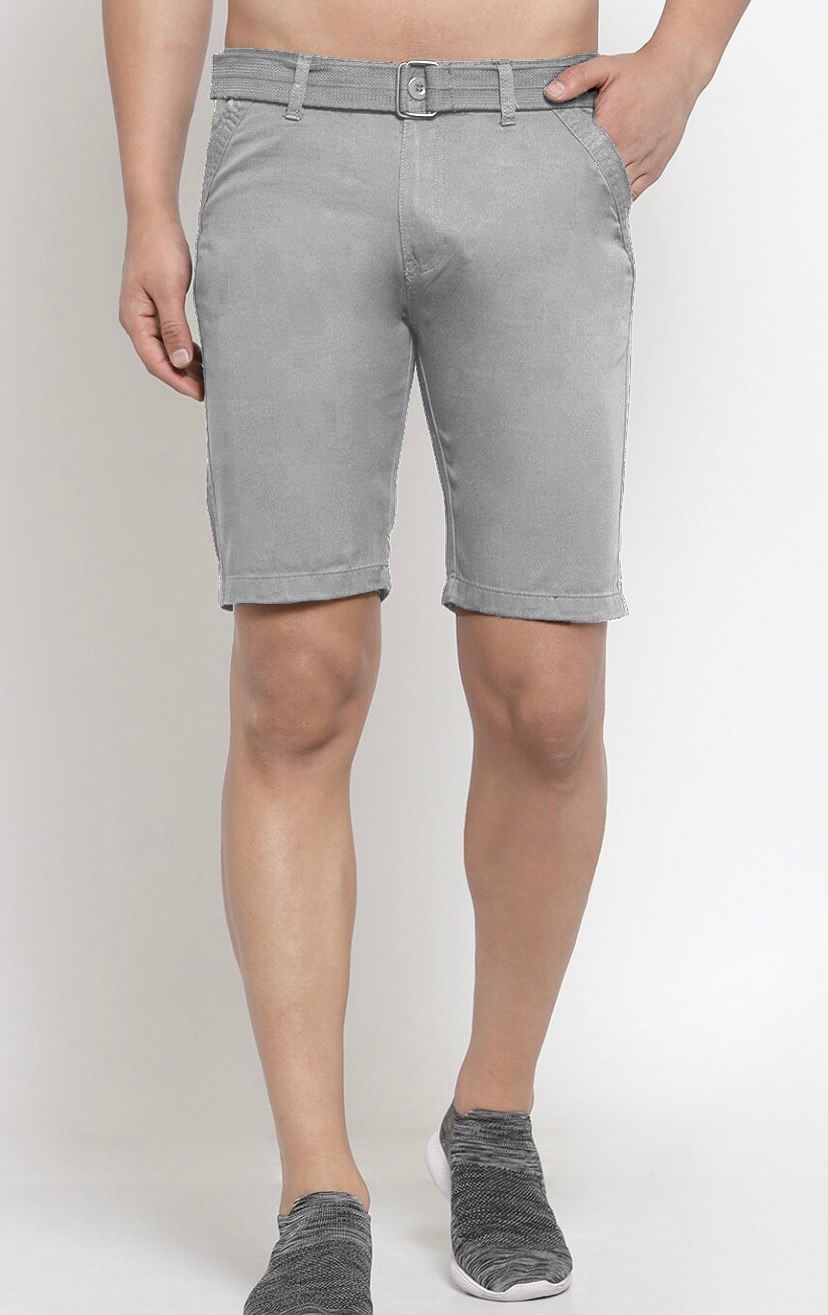 Light Grey Solid Men Chino Shorts