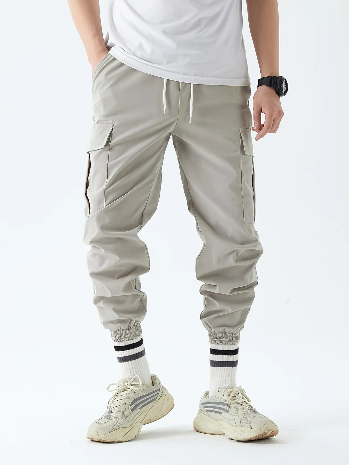 Grey Lycra Blend Solid Joggers for Men & Women