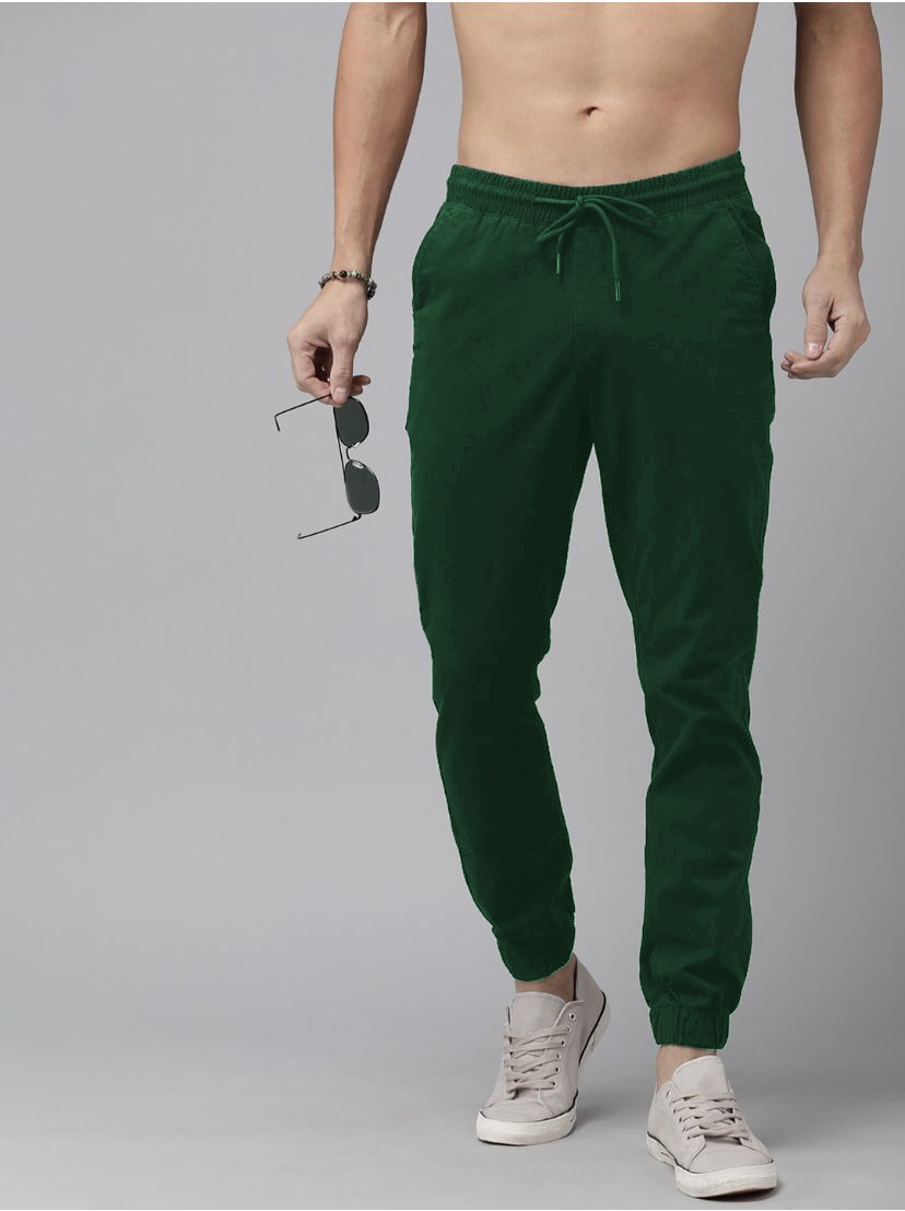 Dark Green Cotton Blend Solid Mens slim fit Joggers