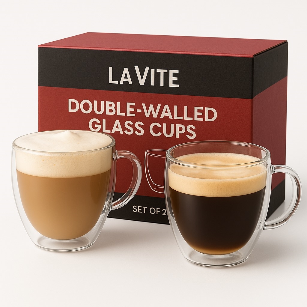 250ml Double-Walled Borosilicate Glass Cups | Transparent Insulated Coffee Mugs for Hot & Cold Beverages (Set of 2)