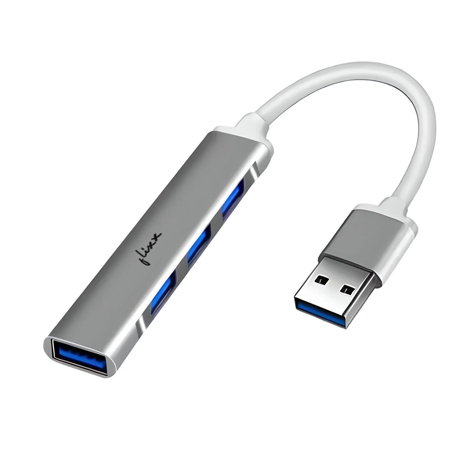 Flixx USB-A Hub | 4-Port USB 3.0 High-Speed Data Hub | Expand Connectivity for Laptops & PCs
