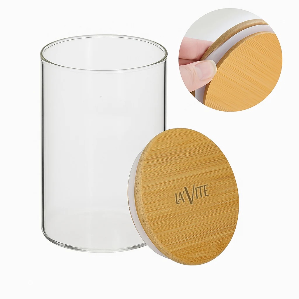 LA' VITE 3-Piece Multipurpose Borosilicate Glass Jar Set with Bamboo Lid | 320ml Airtight Storage Containers for Kitchen, Pantry & Beverage Use