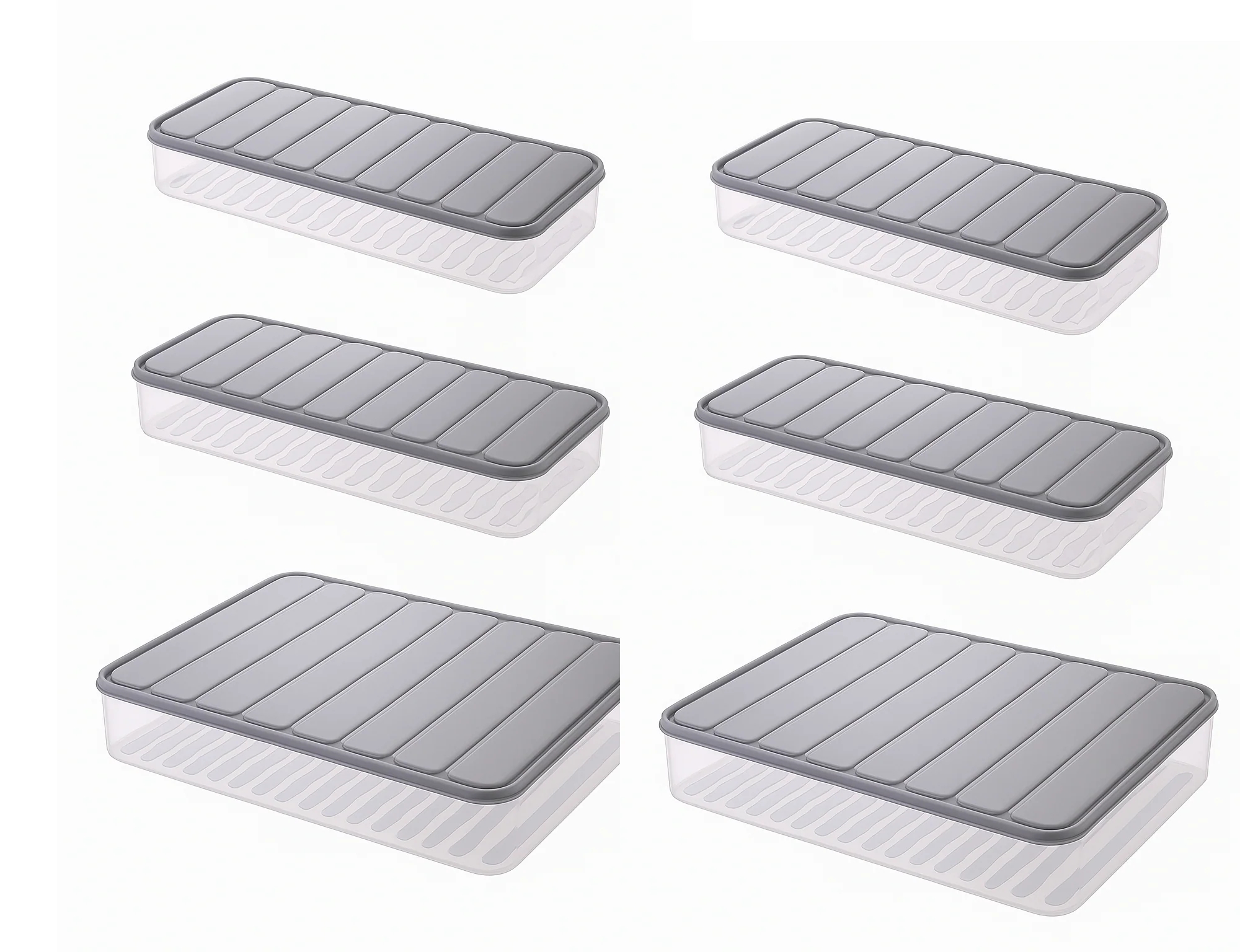 6 Pcs Airtight Food Storage Container Set – 2 Large + 4 Small | BPA-Free, Food Grade, Premium Quality | Vegetable, Fruit & Kitchen Storage Boxes with Grey Lids