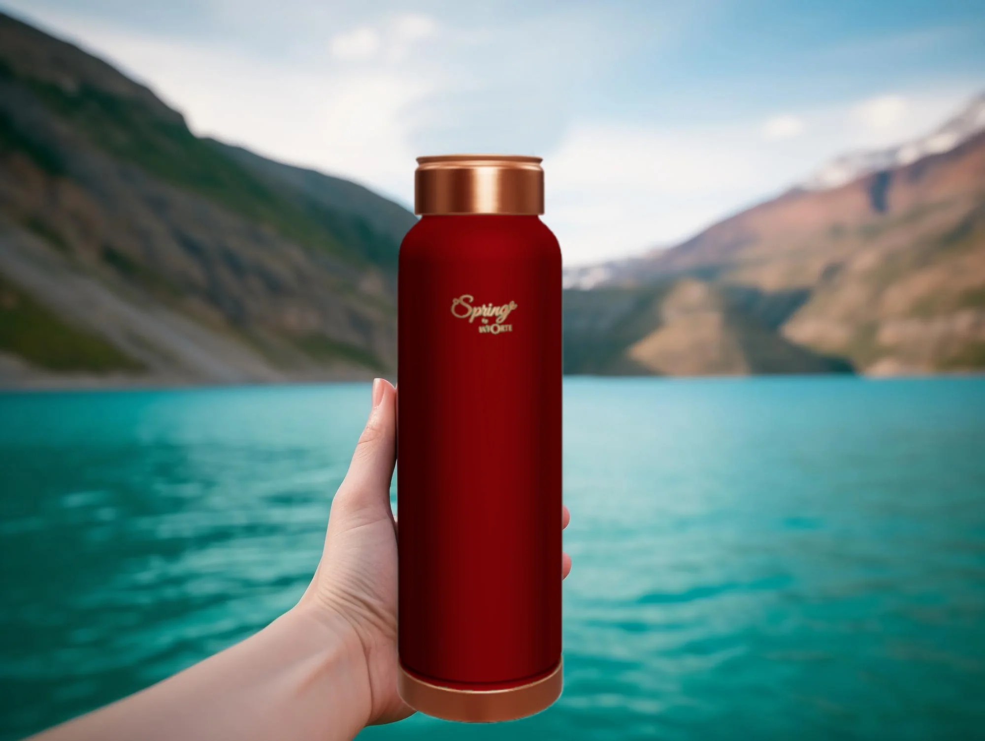 LA'FORTE Copper Water Bottle, Pure, 1000 ml Maroon