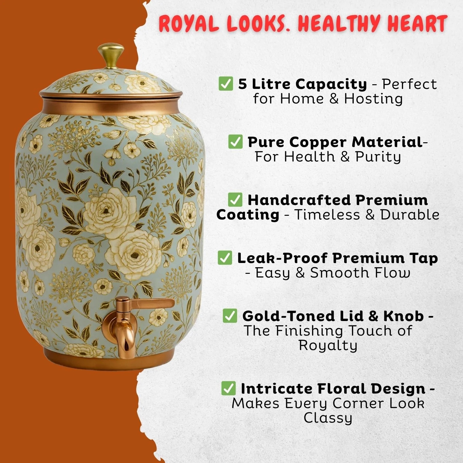 5L Pure Copper Water Dispenser with Decorative Coating