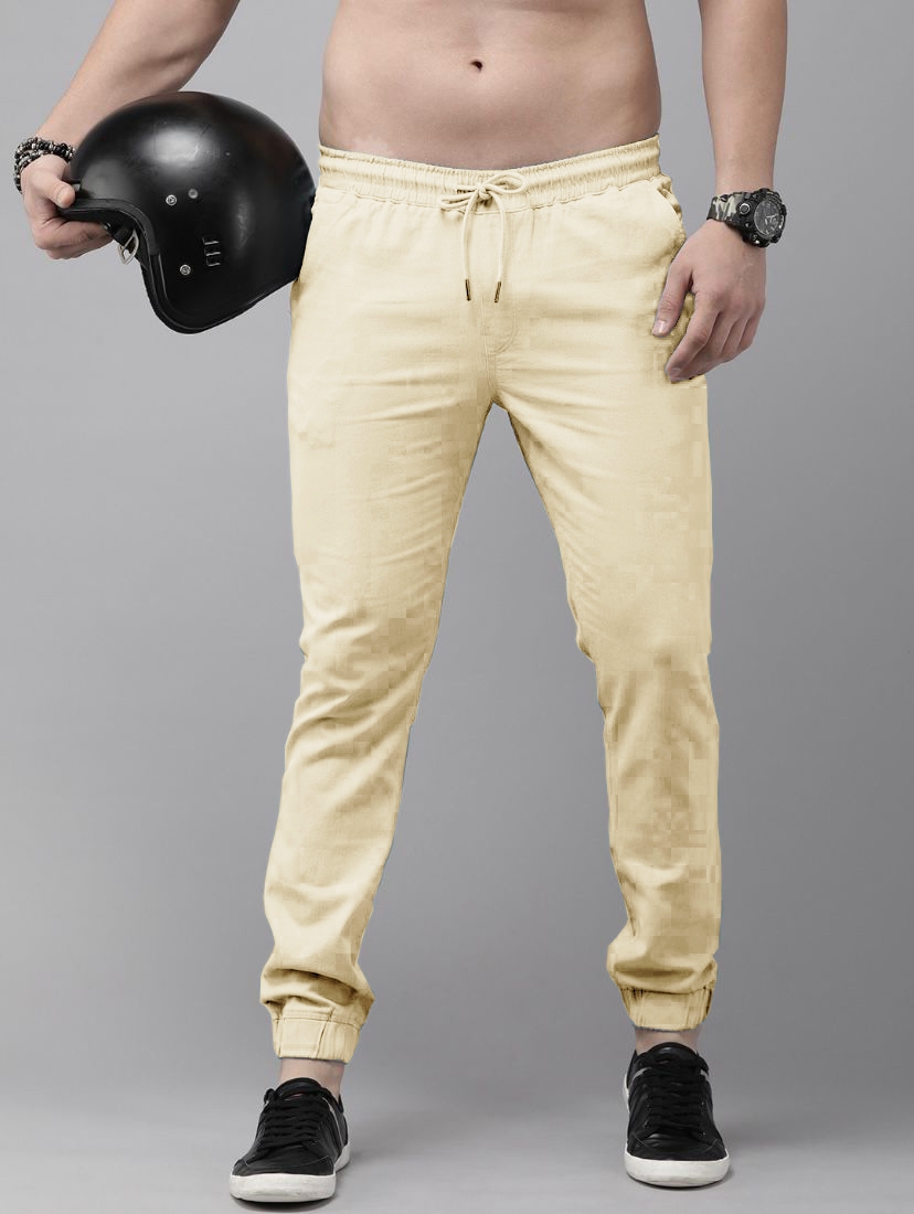 Off White Cotton Blend Solid Mens Joggers