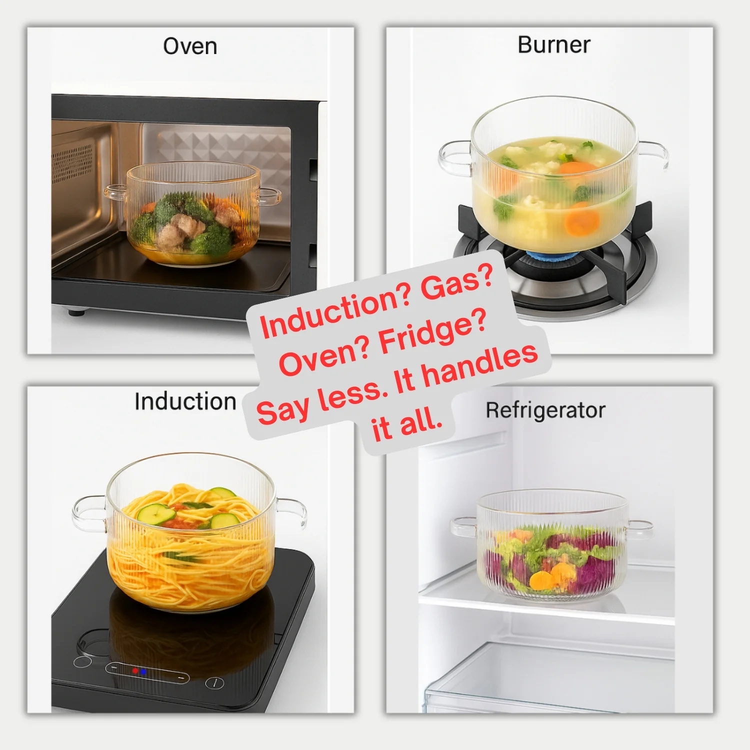 1600ml Multipurpose Borosilicate Glass Pot with Bear Knob Lid | Ideal for Cooking, Serving, Storage & More