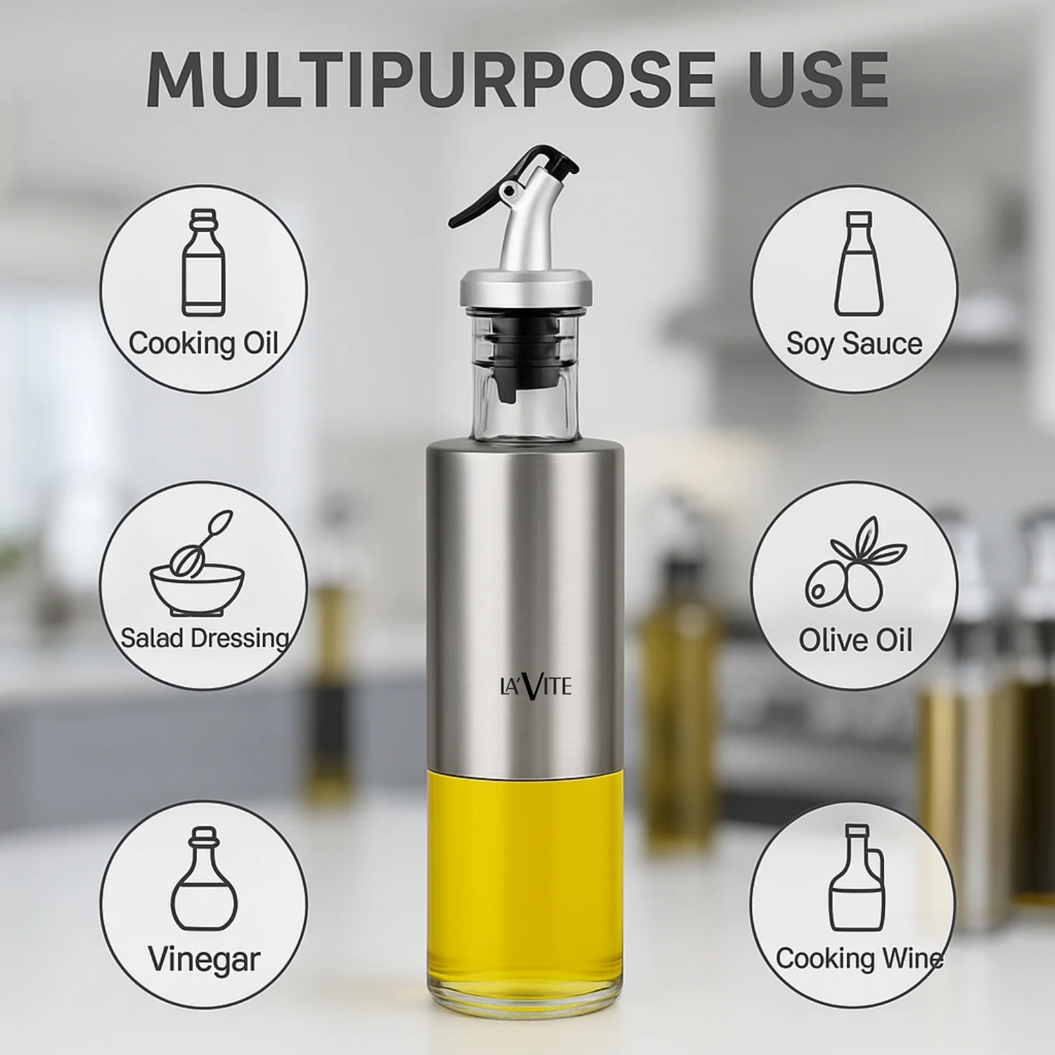 Premium 500ml Oil Dispenser Bottle – Stainless Steel & Food Grade Glass | Leakproof Spout | Modern Kitchen Accessory