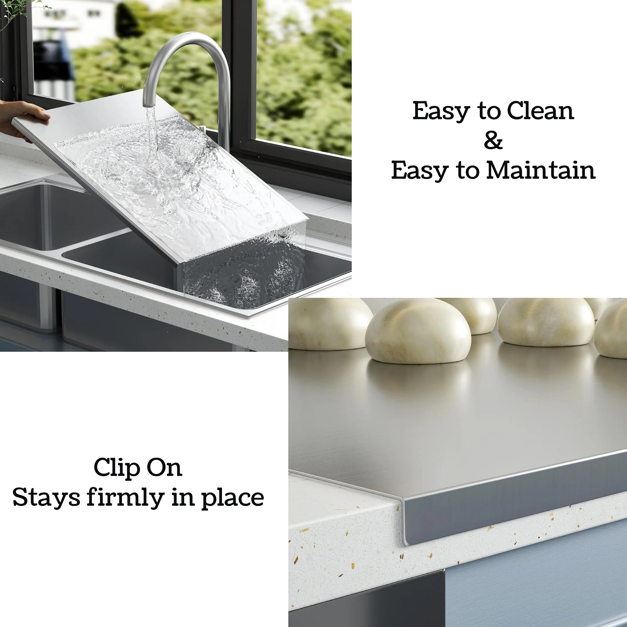 Clipon Stainless Steel Chopping and Cutting Board with Folded Hinge Support, 41 cm x 29 cm