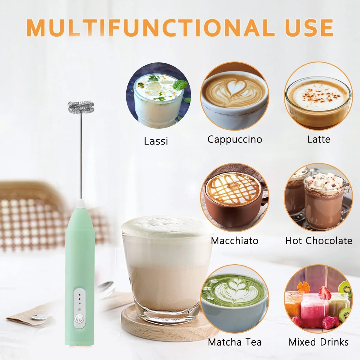 LA' FORTE Rechargeable Mini Blender- Milk Frother, Whisker, Coffee Beater