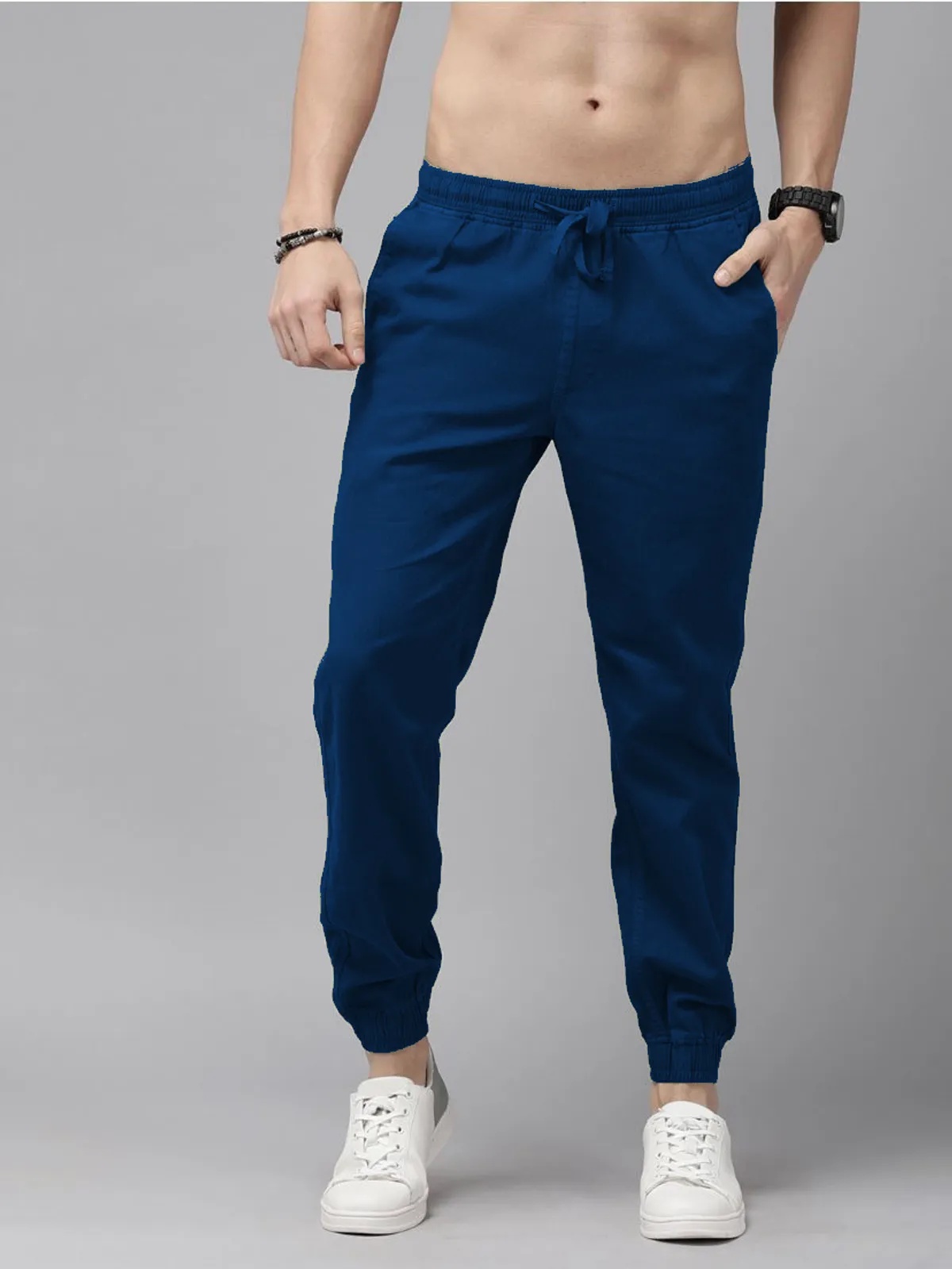 Dark Blue Cotton Blend Solid Men’s Slim Fit Joggers