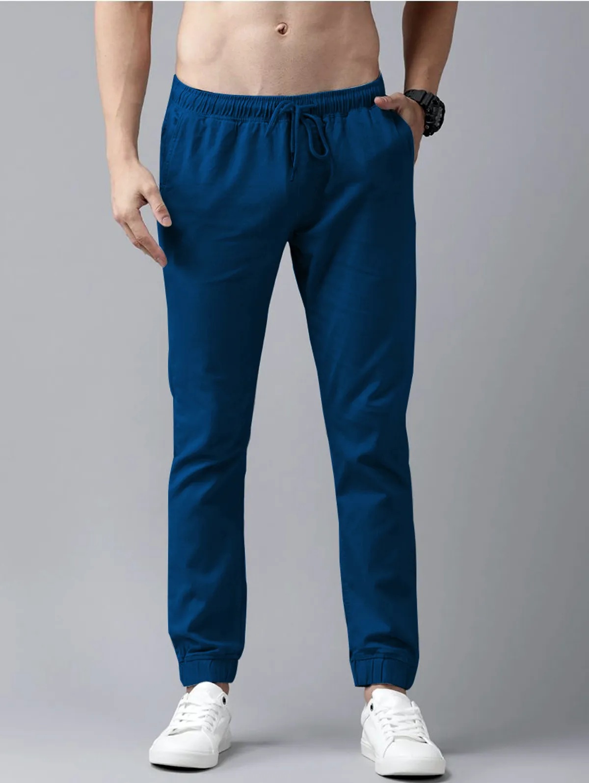 Blue Cotton Blend Solid Mens slim fit Joggers