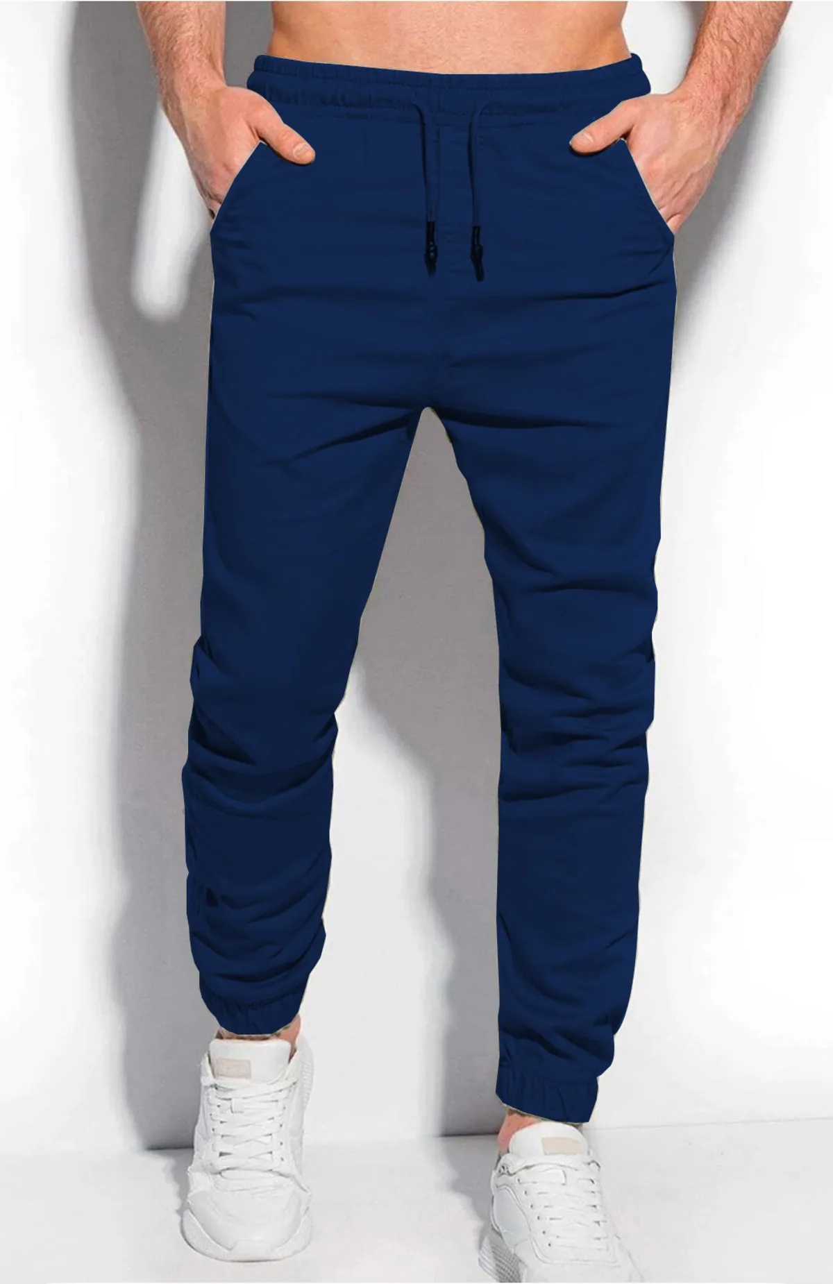 Dark Blue Cotton Blend Solid Mens Slim Fit Joggers