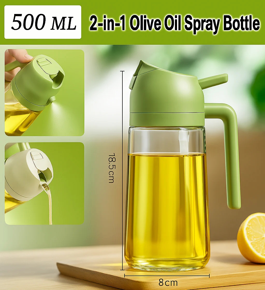 LA' VITE 2-in-1 Oil Dispenser Bottle – Glass Olive Oil Sprayer & Pourer with Flip-Top Lid