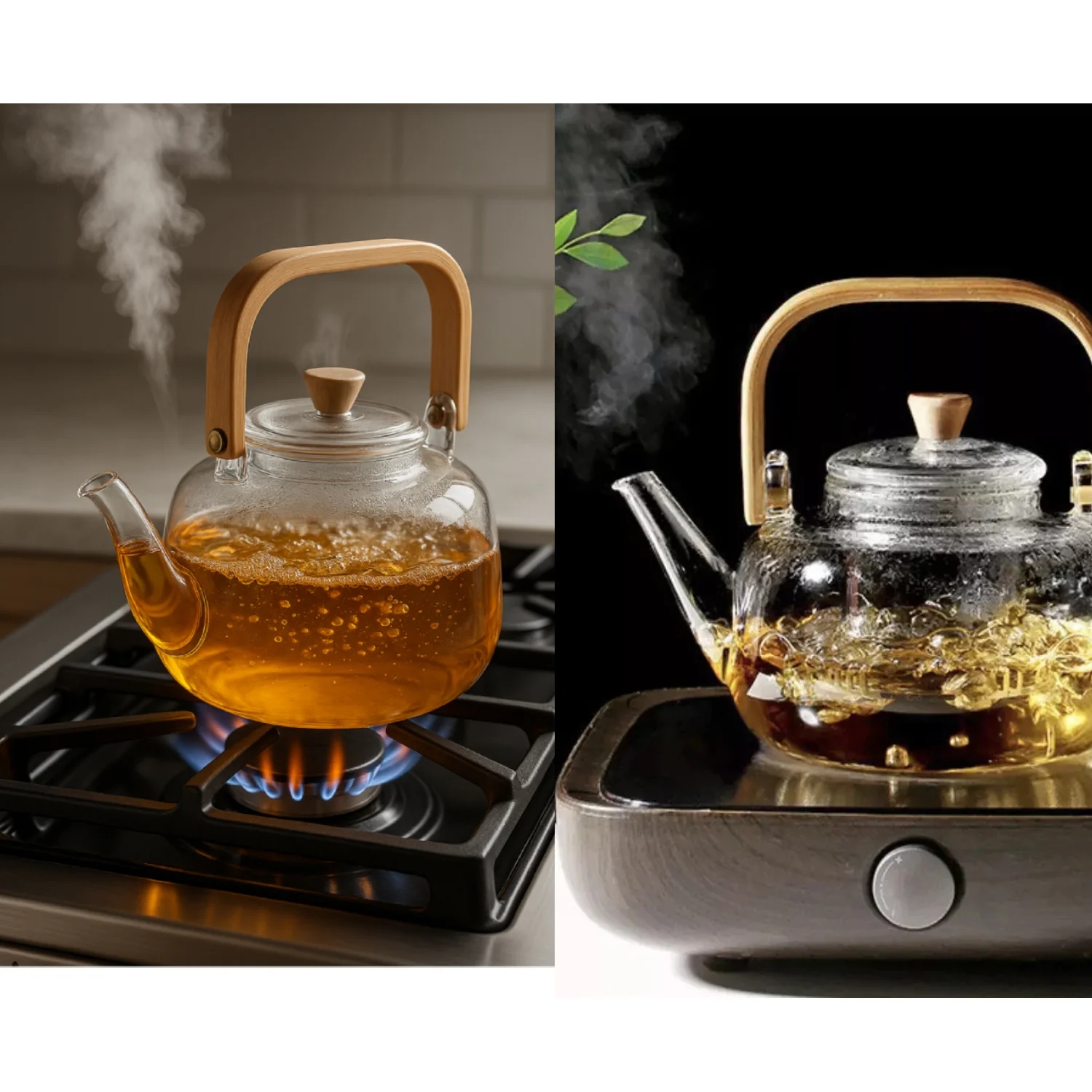 Premium Borosilicate Glass Teapot with Bamboo Handle, Lid & Infuser | Heat-Resistant Tea Kettle (800ml)