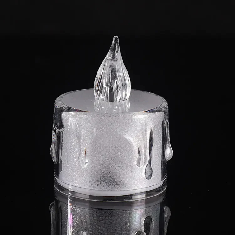 LED Tea Lights Candle (Diwali Diya) – Flameless, Crystal Design, Battery-Operated-12 Pcs