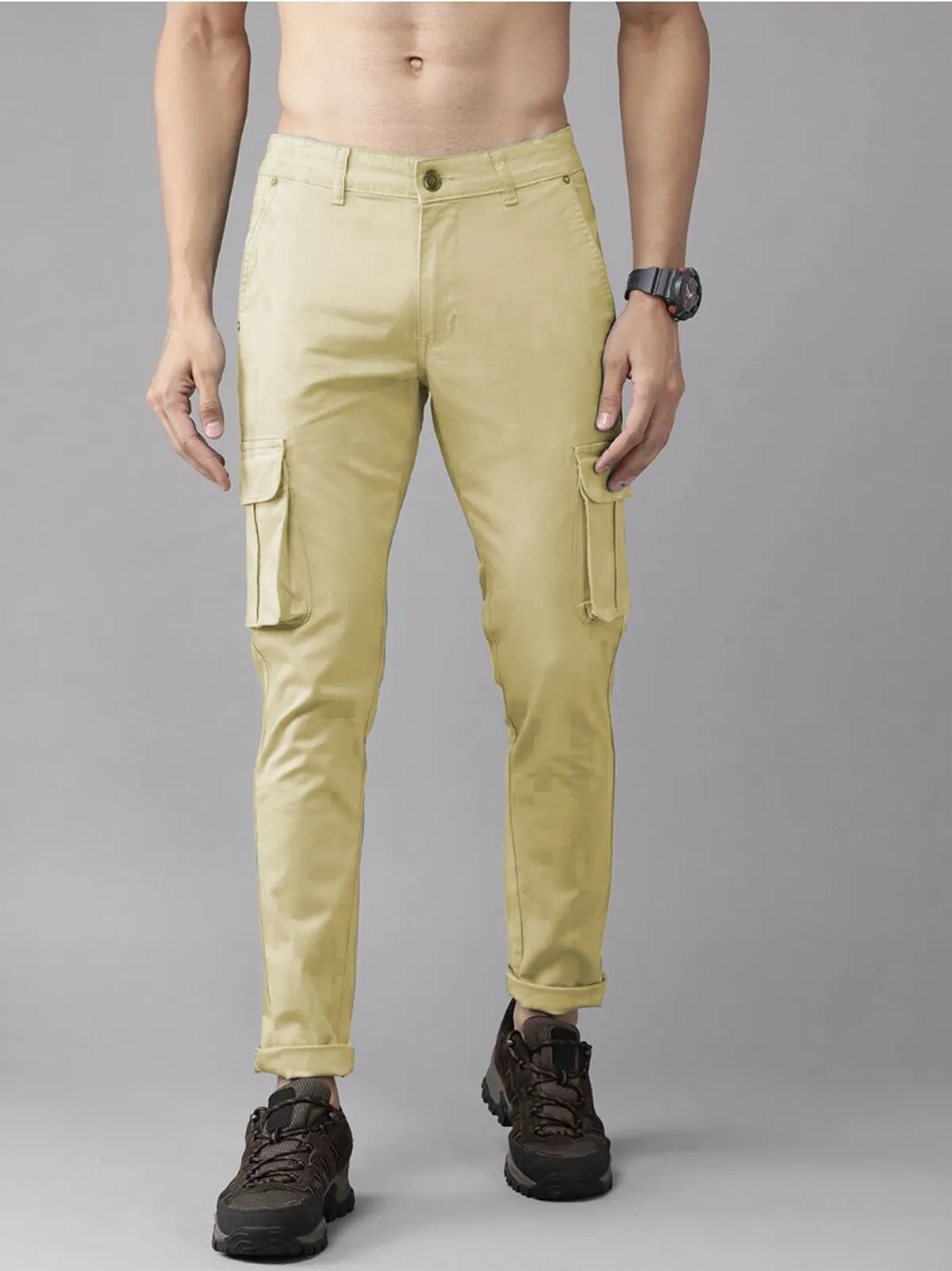 Off White Cotton Blend Solid Mens Cargo